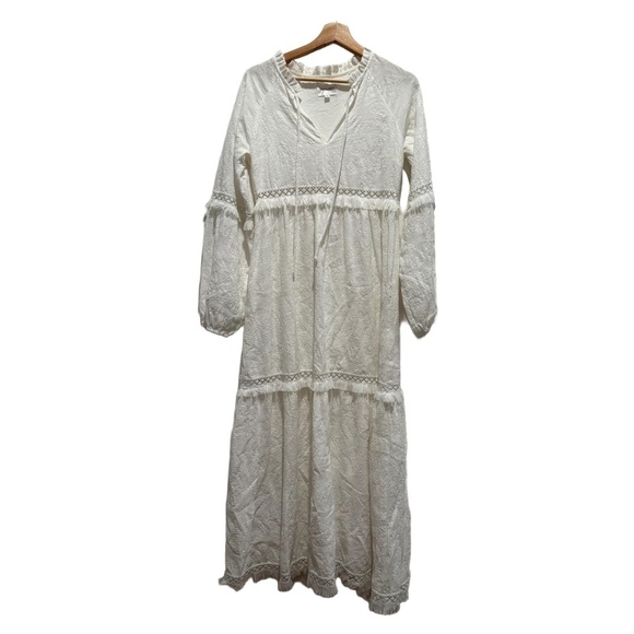 Line and Dot Maxi Dress Womens Size S White Tiered Fringe Bohemian Chic EUC - Picture 2 of 12